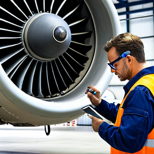 Home 11 **
AIRCRAFT MECHANIC - A skilled aircraft mechanic in a bright, modern hangar, meticulously inspecting a jet engine. He is wearing safety glasses and using diagnostic tools. Focus on the technical detail and precision of his work. Emphasize the importance of safety and maintenance in aviation.
**