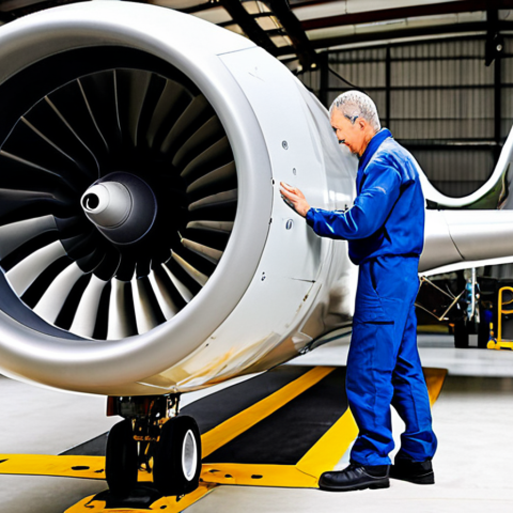 **

"A meticulous aircraft mechanic, fully clothed in professional work attire, inspecting a jet engine with precision tools in a bright, clean hangar. Safe for work. Appropriate content. Family-friendly. Perfect anatomy. Correct proportions. Natural pose. High-resolution photograph showcasing attention to detail and technical skill. Modern equipment visible. Checklist in hand. Modest. Professional."

**