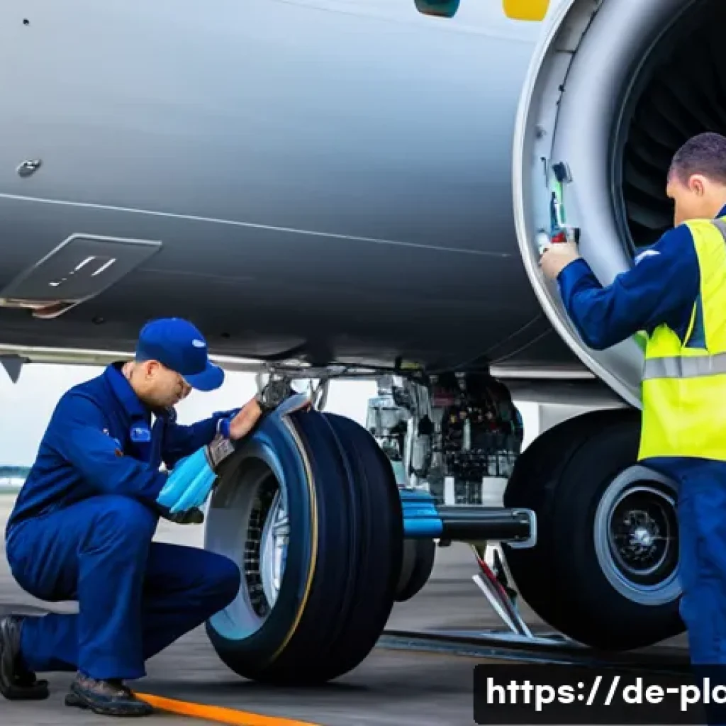 항공정비사와 항공사별 정비 프로세스 - **Prompt:** A group of highly focused aircraft technicians, dressed in clean, professional work unif...