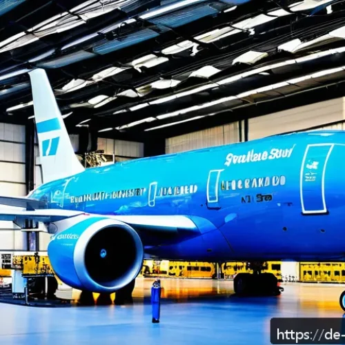 항공정비사와 항공기 내부 점검 - A detailed scene of an aircraft maintenance hangar in Germany during a C-Check, showing a large comm...