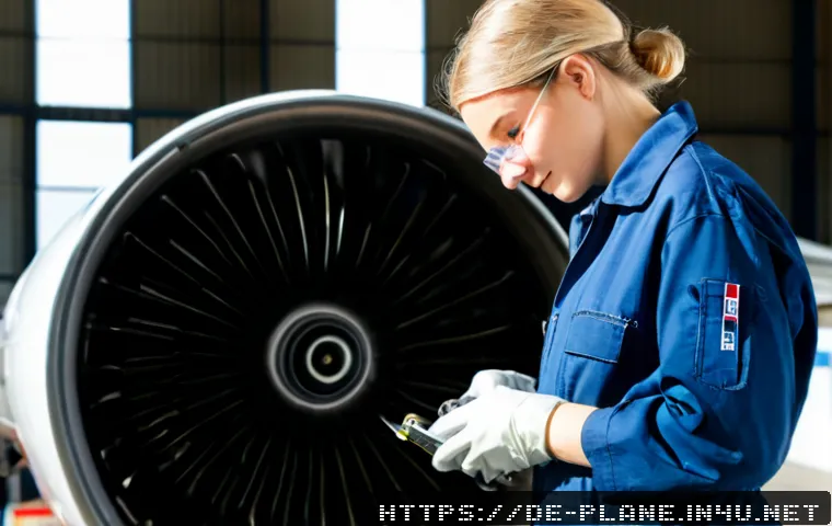 항공정비사 자격 취득 후 진로 - Photorealistic young aircraft maintenance technician in a clean modern German airport hangar, wearin...