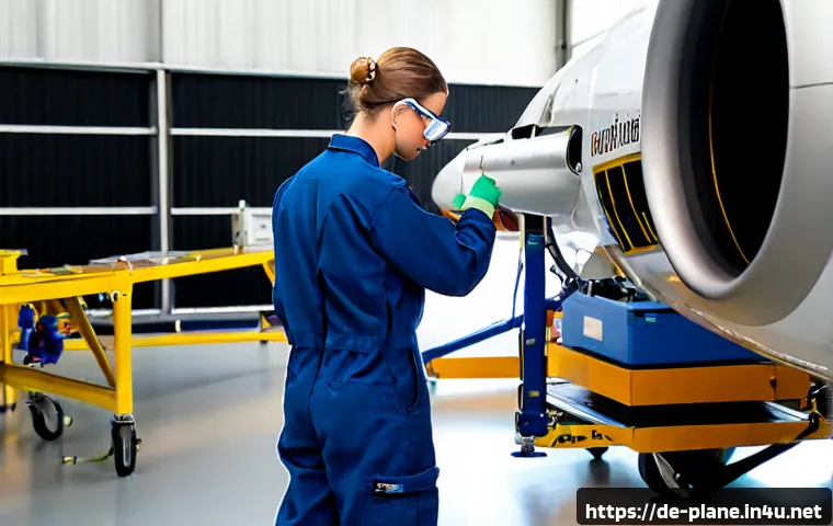 항공정비사 해외 연수 프로그램 - Photorealistic aviation maintenance training workshop at a major European airport, German trainee me...